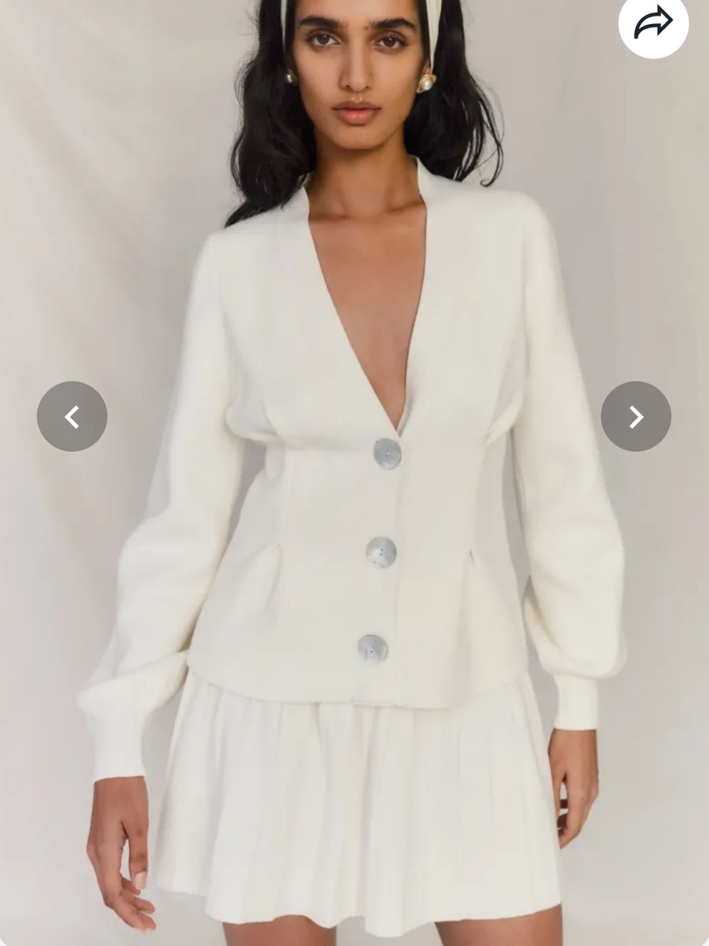 Beverly Knit Cinched Cardigan - Ivory Button-Front V-Neck Knit Cardigan